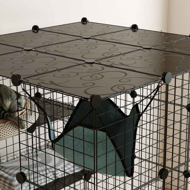 PawHut Cat Cage Indoor, DIY 4 Tier Wire Cat Enclosure with Hammock, Ramps, Doors, Jumping Platforms, Detachable Catio Indoor for 1-3 Cats, 105 x 105 x 140 cm, Black