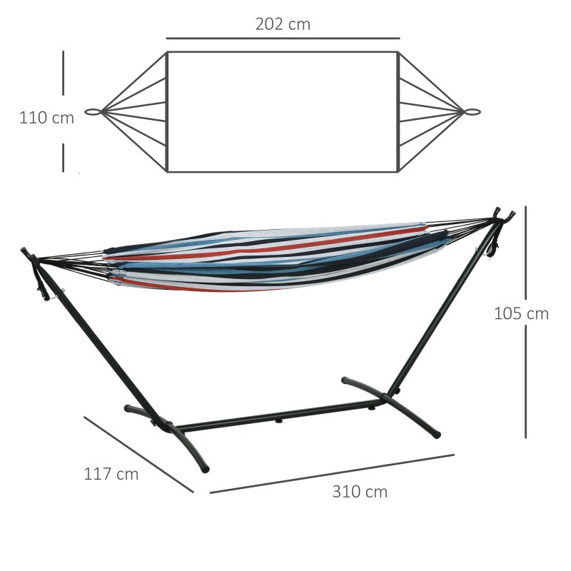 Outsunny 298 x 117cm Hammock with Stand Camping Hammock with Portable Carrying Bag, Adjustable Height, 120kg Load Capacity, White Stripe