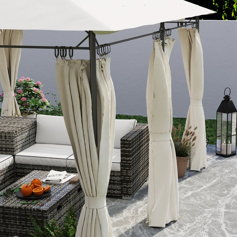 Outsunny 3 x 4m Garden Gazebo with Sides, Double Roof Metal Gazebo, Outdoor Gazebo Canopy Shelter for Patio, Deck, Cream White