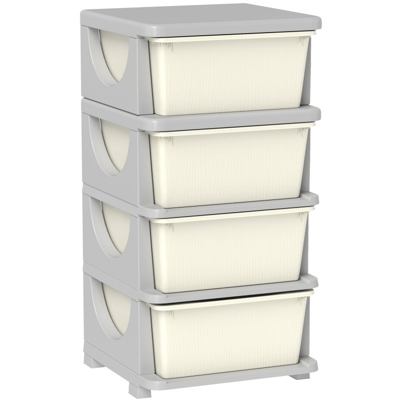 HOMCOM Kids Storage Units with 4 Drawers 4 Tier Chest Vertical Dresser Tower Toy Organiser for Nursery Playroom Kindergarten Cream