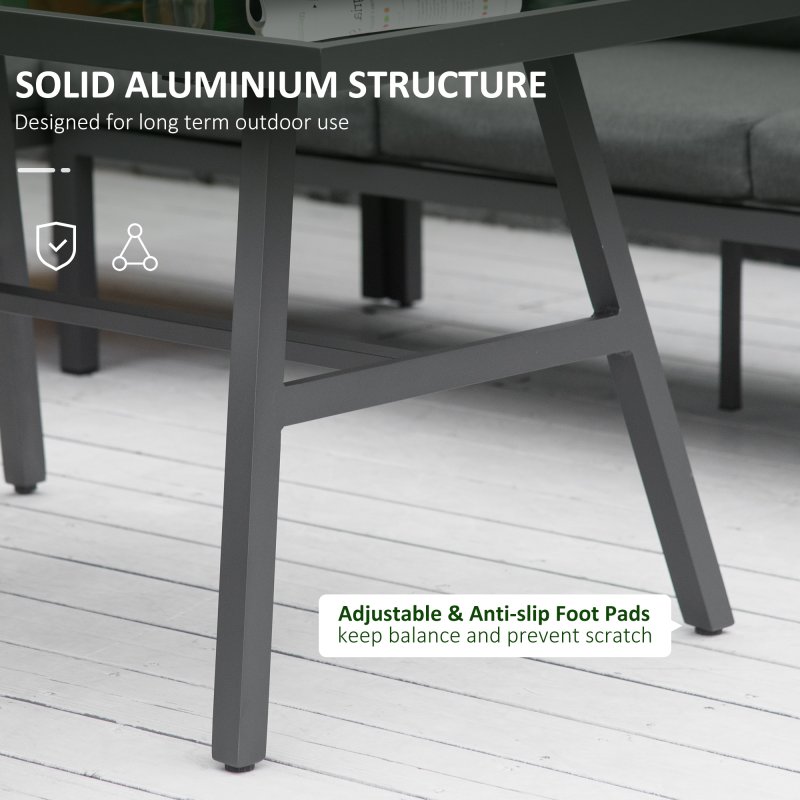 Outsunny 4 Piece L-shaped Garden Furniture Set 8-Seater Aluminium Outdoor Dining Set Conversation Sofa Set w/ Bench, Dining Table & Cushions, Grey