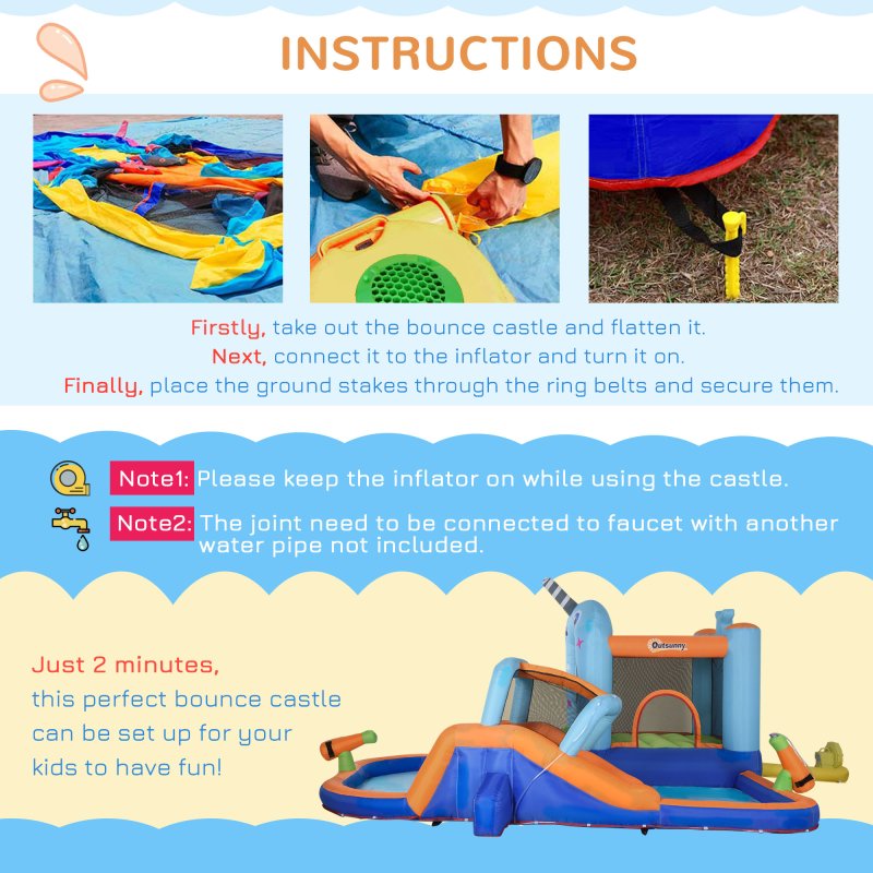 Outsunny 5 in 1 Kids Bouncy Castle Narwhals Style Inflatable House with Slide Trampoline Pool Water Gun Climbing Wall with Inflator Carrybag, 4.2 x 3.7 x 2.3m
