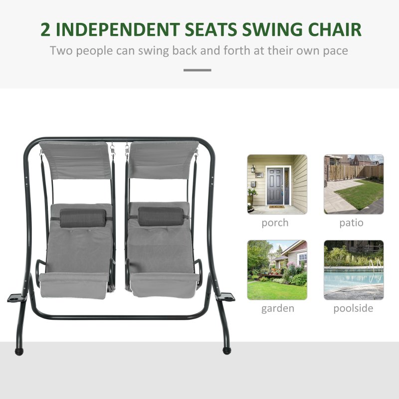 Outsunny Canopy Swing Chair Modern Garden Swing Seat Outdoor Relax Chairs with Removable Cushion, Headrest and Removable Shade Canopy, Grey