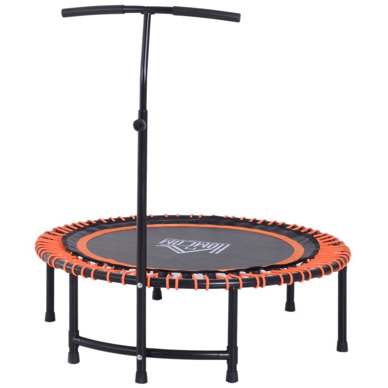 HOMCOM 45" Round Mini Fitness Trampoline Rebounder Indoor Outdoor Mini Jumper with Adjustable Handle Orange