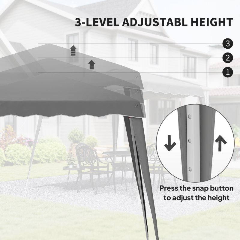 Outsunny 3 M x 3 M Base/ 2.5 M x 2.5 M Top Pop Up Gazebo, 2 Person Setup Instant with Carry Bag, Height Adjustable Slant Leg Party Tent Instant Event Shelter for Garden, Patio, Grey