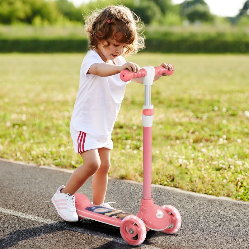AIYAPLAY Kids Scooter, 3 Wheel Scooter for Toddlers Ages 2-6, with 3-level Adjustable Height, LED Light, TPE Handlebar, Kick Scooter for Boys and Girls, Pink