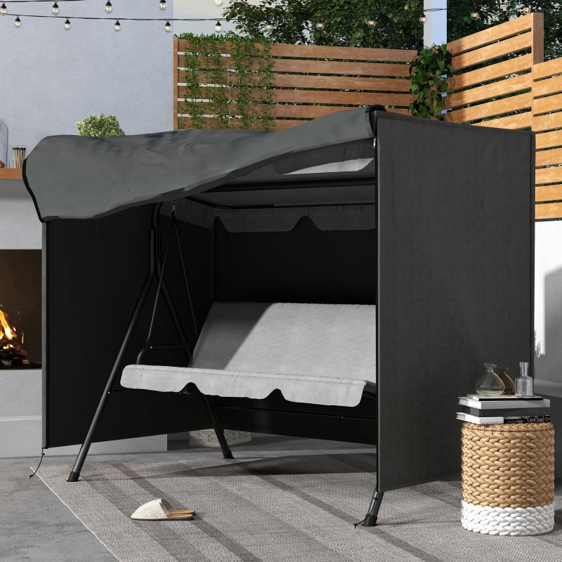 Outsunny 3 Seater 600D Oxford Patio Swing Chair Cover Outdoor Garden Furniture Rain Protection Protector Waterproof Anti-UV, 205 x 124 x 164cm, Dark Grey