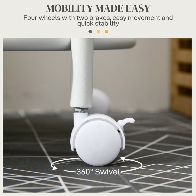 HOMCOM 100L Rolling Laundry Basket on Wheels, 50cm Round Laundry Hamper with Removable Bag and Steel Frame for Bedroom, Bathroom, Laundry Room, Cream White