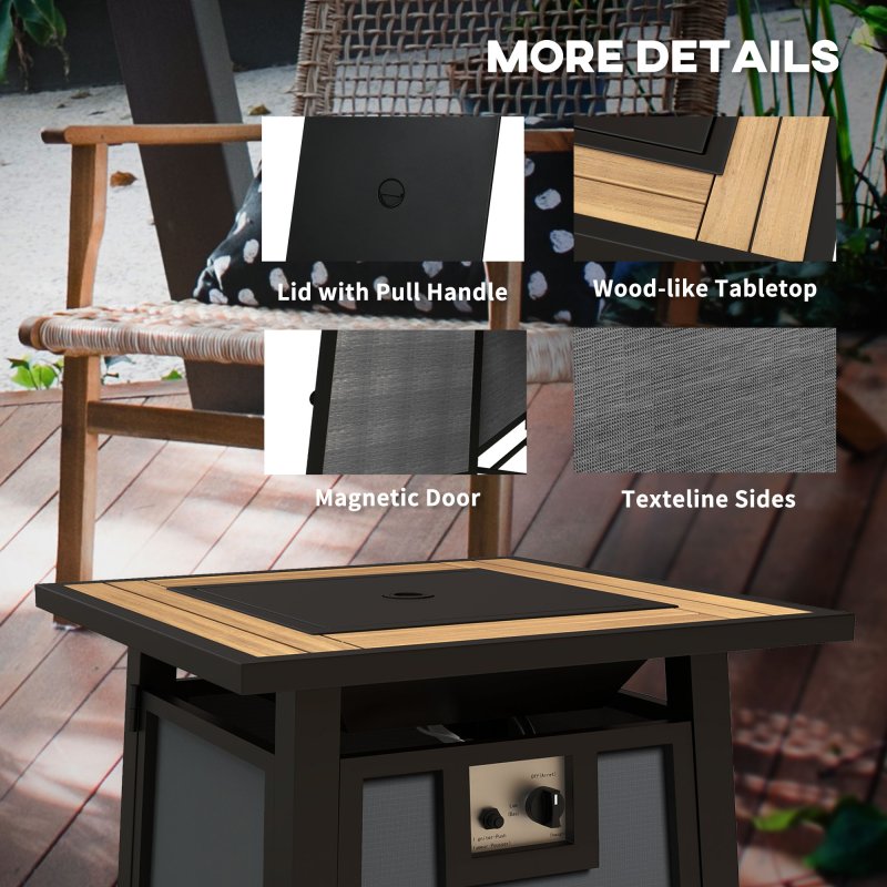 Outsunny Propane Gas Fire Pit Table, 50000 BTU Smokeless Firepit Outdoor Patio Heater with Waterproof Cover, Glass Beads and Lid, 71 x 71 x 66.5cm, Dark Grey