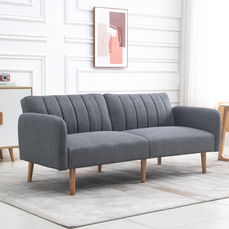 HOMCOM 3 Seater Sofa Bed, Convertible Linen Fabric Sofa Couch, Click Clack Sofabed with Adjustable Split Backrest for Living Room, Bedroom, Guest Room