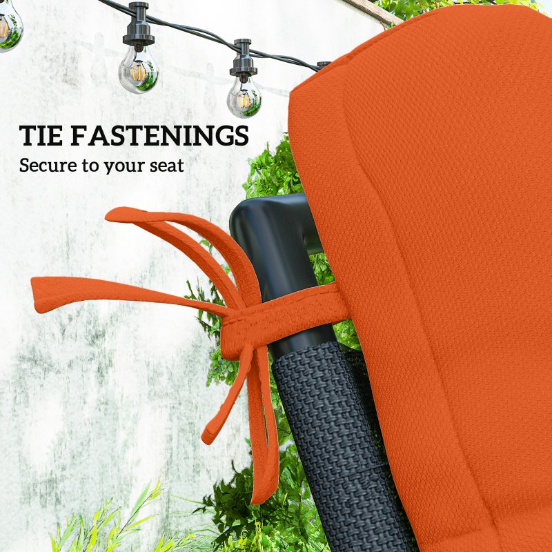 Outsunny 2pc Outdoor Seat Cushions with Backrest, Ties, Water Repellent Seat Pads for Chair, Garden Patio, Orange