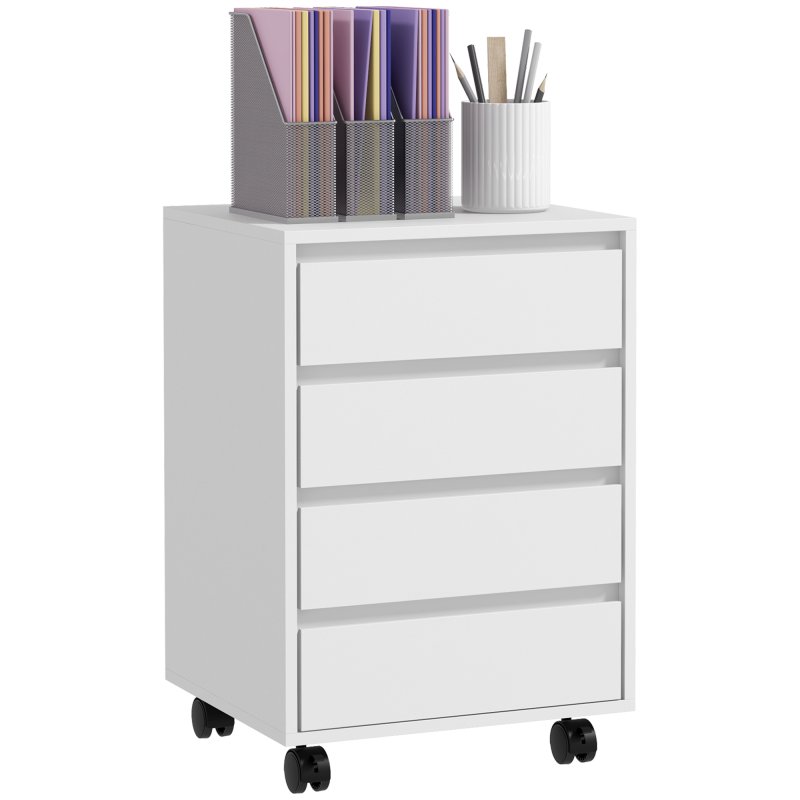HOMCOM Mobile Filing Cabinet with 4 Drawers, Under Desk Storage Cabinet for Home Office, White