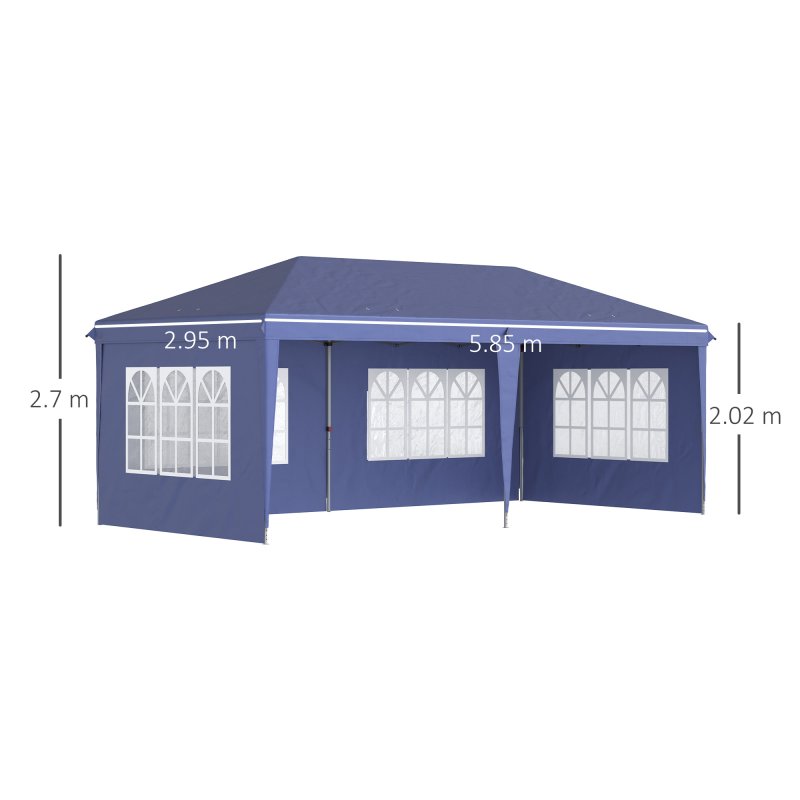 Outsunny 3 x 6m Garden Pop Up Gazebo, Height Adjustable Marquee Party Tent with Sidewalls, Storage Bag, Blue