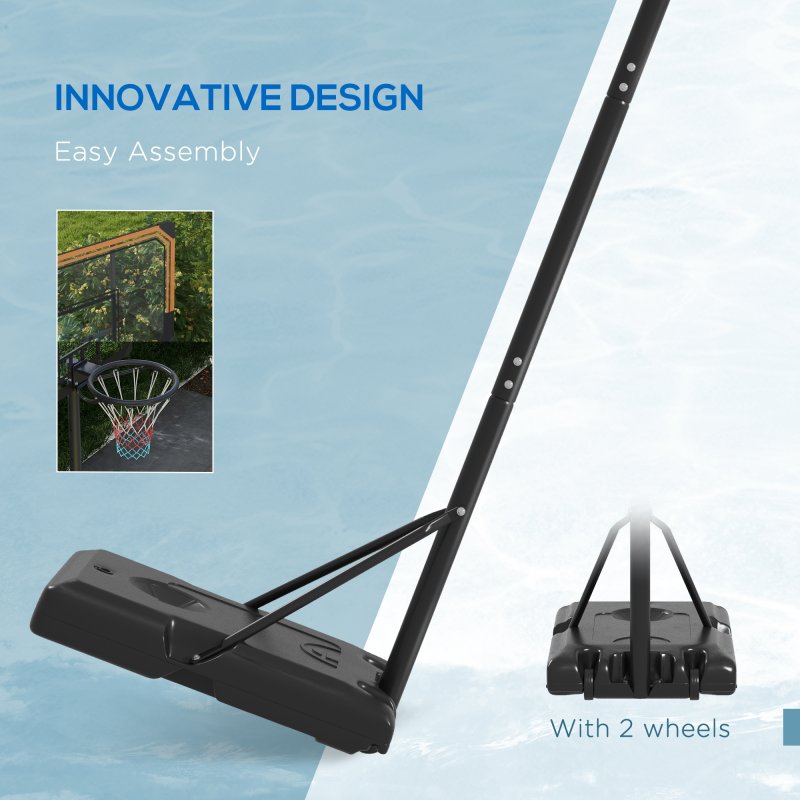 SPORTNOW Height Adjustable Basketball Hoop and Stand, Freestanding Basketball Stand, Net, System with Wheels, Enlarged Base, P Backboard for teenager, 1.82-2.13(m) - Black