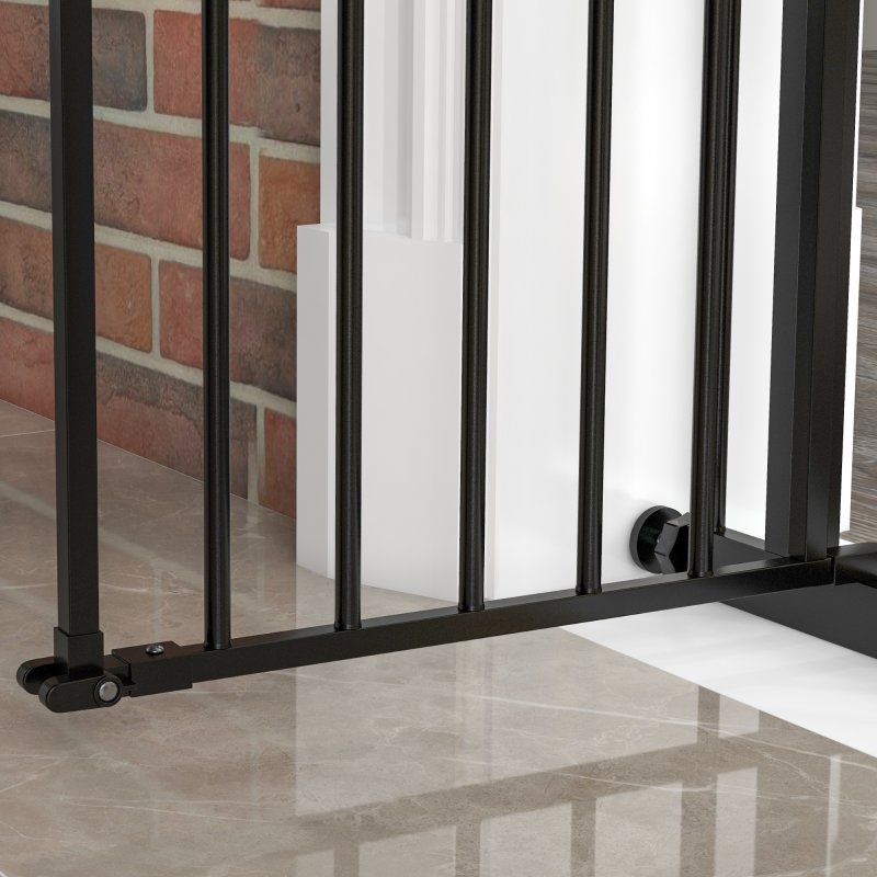 PawHut Dog Gate Stair Gate Pressure Fit Pets Barrier Auto Close for Doorway Hallway, 74-94cm Wide Adjustable, Black
