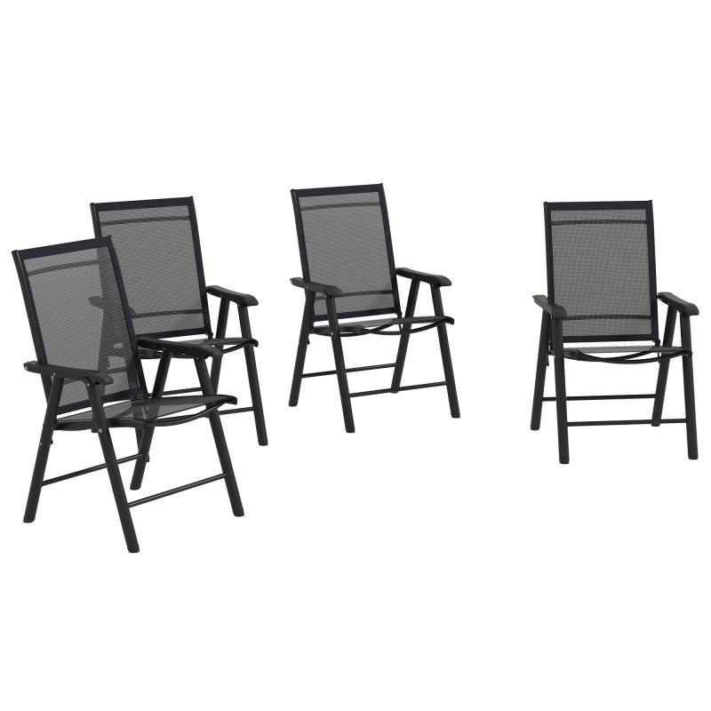 Outsunny Set of 4 Folding Garden Chairs, Metal Frame Garden Chairs Outdoor Patio Park Dining Seat with Breathable Mesh Seat, Black