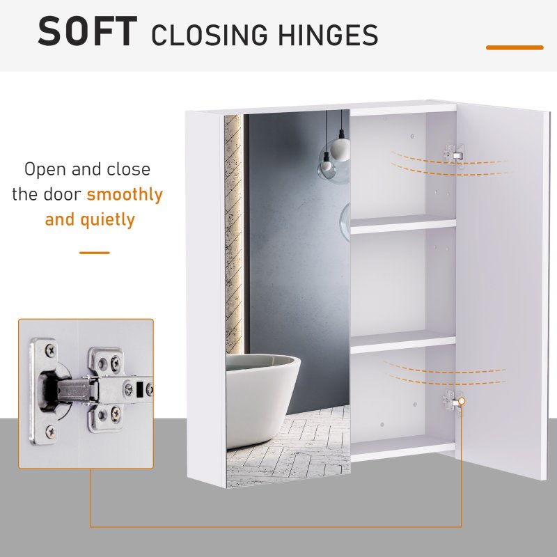 HOMCOM Mirror Cabinet, Wall Mount Bathroom Storage Cabinet with Adjustable Shelf, Double Door Cupboard, 60 x 15 x 75 cm
