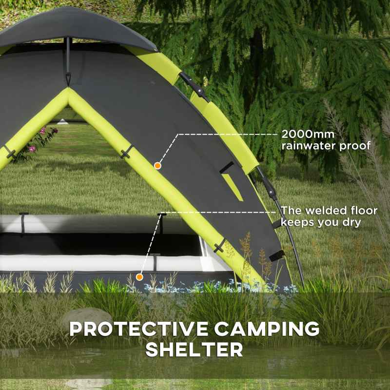 Outsunny Camping Tent, 3-4 Man Family Dome Tent, 2000mm Waterproof, with Carry Bag and Top Hook, for Fishing Hiking Festival, Quick Setup, Green
