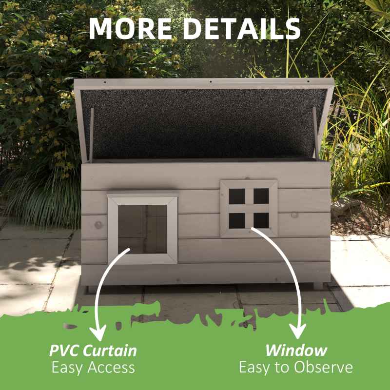 PawHut Outdoor Wooden Cat House, Elevated Cat Shelter Kennel, Pet Play House with Openable Top, Asphalt Roof, Window, 87 x 52 x 44 cm, Grey