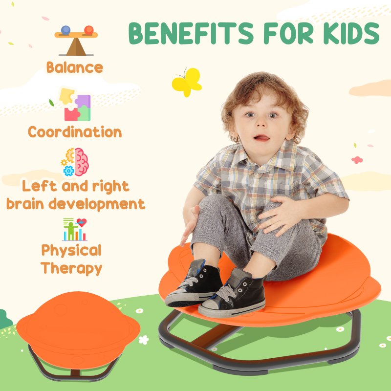 AIYAPLAY Sensory Spinning Chair for Kids, Planet-Shaped Swivel Chair for Balance and Coordination Training, Multi-Position Spinning Seat with Non-Slip Base, Orange