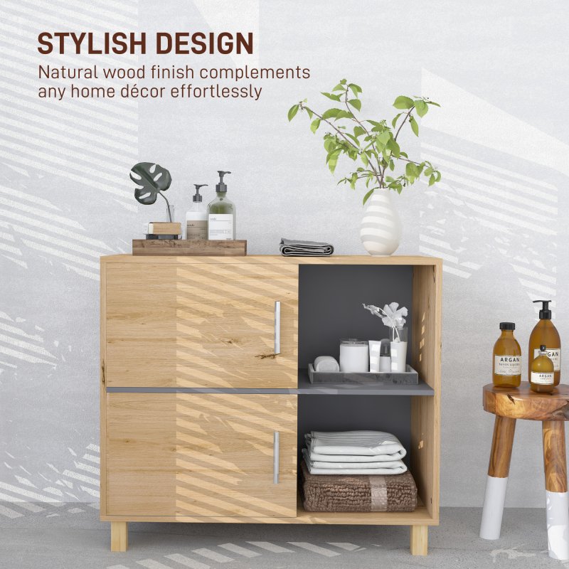 HOMCOM Bathroom Storage Unit, Bathroom Storage Cabinet, Freestanding Bathroom Cabinet with Open Compartments and Double Doors