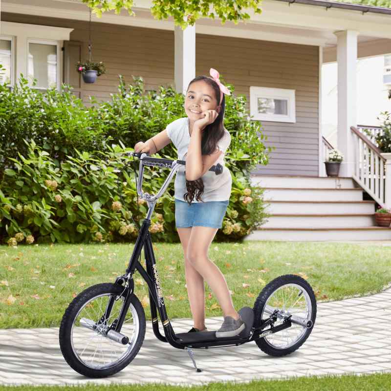 HOMCOM Stunt Scooter, Kids Scooter with 16" Big Wheels, Adjustable Height, Dual Brakes, for Ages 5+ Years, Black