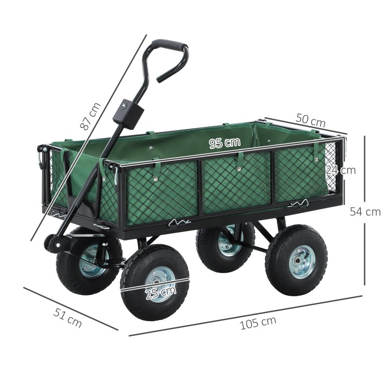 Outsunny Garden Trolley Cart, Heavy Duty Festival Trolley with Removable Liner, Quick-Release Sides, 10