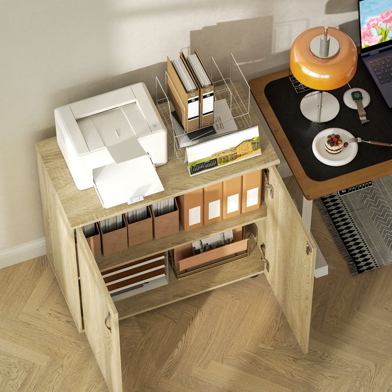 Vinsetto Filing Cabinet with Locking Doors & Shelves, 2-Tier Lockable Storage Cabinet with 2 Keys for Home Office, 80W x 40D x 80H cm, Oak