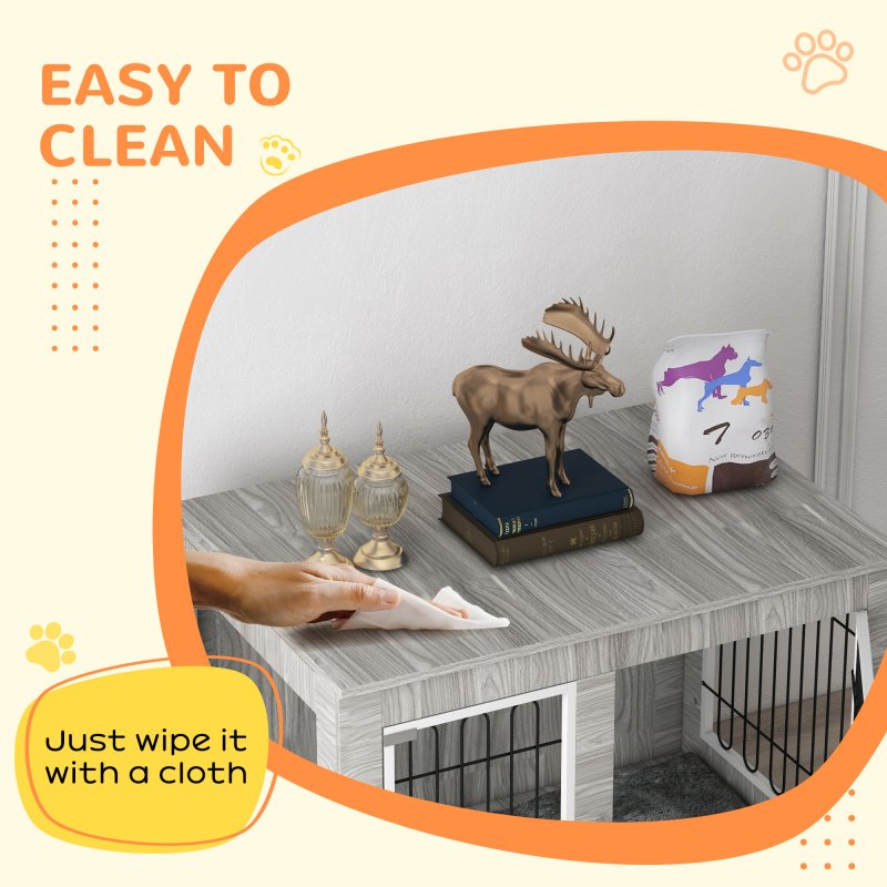 PawHut Dog Crate Furniture, Side End Table, Indoor Dog Kennel with Soft Washable Cushion, Wire Mesh, Large Top, for Large Dogs, 106 x 74 x 81.5, Grey