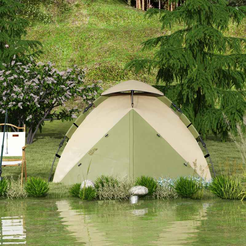 Outsunny Camping Tent, 3-4 Man Family Dome Tent, 2000mm Waterproof, with Carry Bag and Top Hook, for Fishing Hiking Festival, Quick Setup, Dark Green