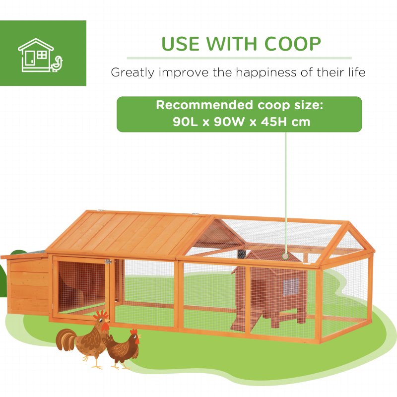 PawHut Chicken Run, Wooden Chicken Coop with Nesting Box, Openable Roof for 4-8 Chickens, Rabbits, Ducks, for Garden - Orange