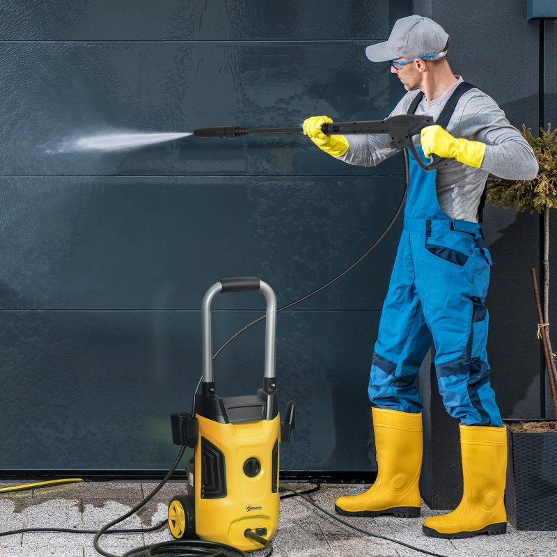 Outsunny 1800W High Pressure Washer, 150 Bar Pressure, 420 L/h Flow, Portable Power Washer Jet Wash Cleaner with Adjustable Nozzle, 6M Hose, Steel Handle for Home Patio Car Driveway, Yellow