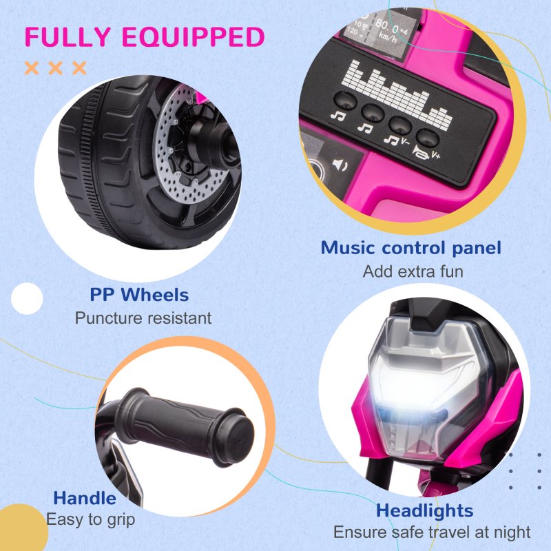 AIYAPLAY 3 in 1 Baby Trike, Tricycle, Balance Bike, Sliding Car, for ages 18-36 Months, 3-Wheel Motorcycle Design Ride On, Tricycle for Boys and Girls, with Headlights, Music, Horn - Pink