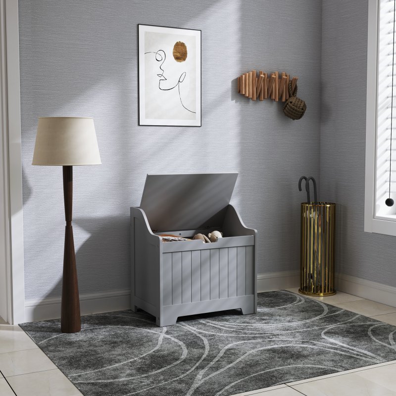 HOMCOM Storage Chest, Storage Trunk with Safety Hinge and U-shaped Cut-out Pull, Wooden Storage Box for Living Room, Entryway, 56.4 x 38 x 56 cm