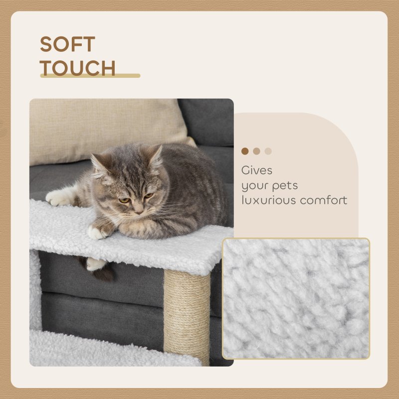 PawHut Pet Stair, Cat Tree with 3-step Climb Ladder, Scratching Posts, Platforms, Toy Ball, for Indoor Elderly Cats Kittens, White
