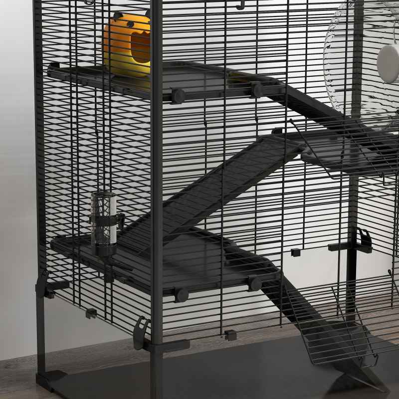 PawHut Hamster Cage with Deep Tempered Glass Bottom, 4 Tier Large Hamster Tank with Hut, Running Wheel, Platforms, Ramps, Food Dish, Water Bottle, for Syrian, Dwarf, Rats, Gerbils, 78.5 x 48.5 x 80cm