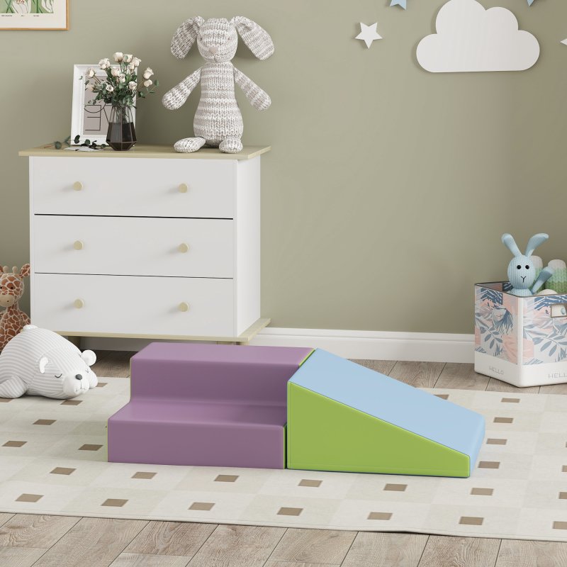 HOMCOM Soft Play Set, 2 Piece Kids Climb and Crawl Foam Play Activity Toys, Soft Play Equipment for Toddlers 12-36 Months, Blue