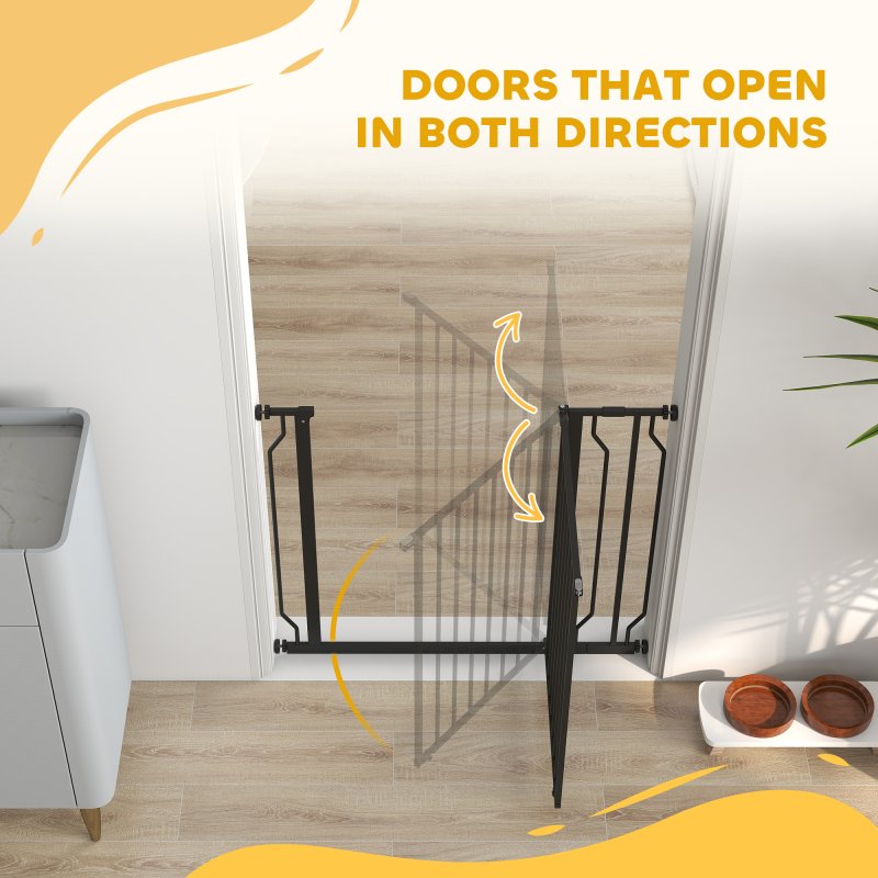 PawHut Dog Gate Wide Stair Gate w/ Door Pressure Fit Pets Barrier for Doorway, Hallway, 76H x 75-95W cm - Black