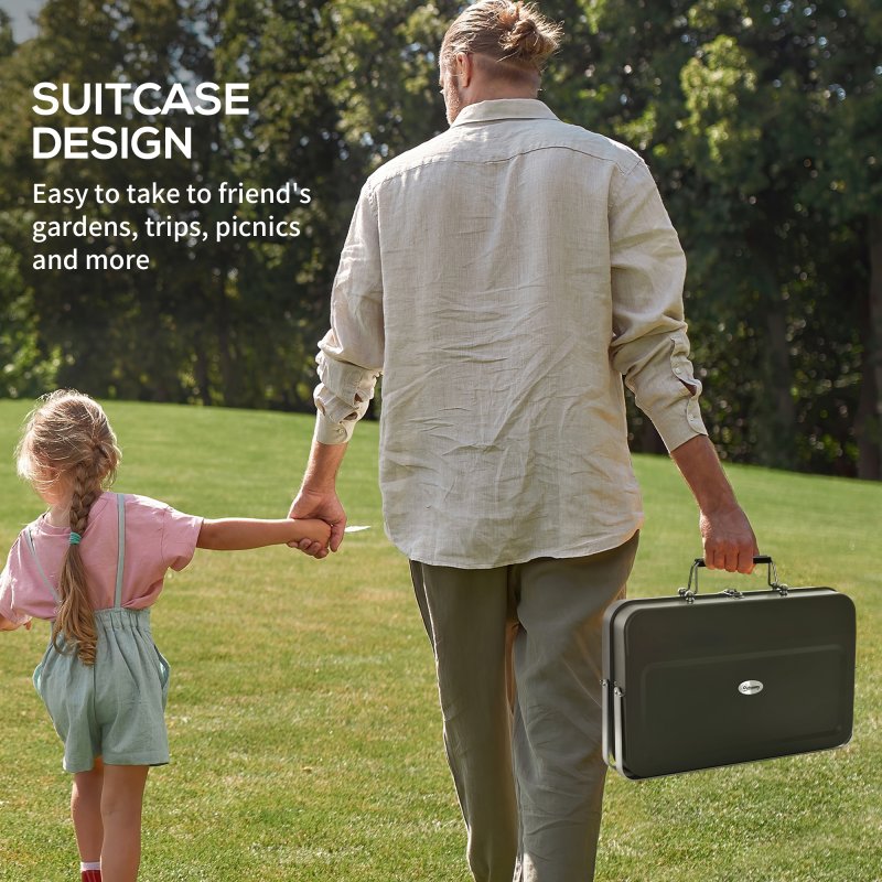 Outsunny Portable Mini Charcoal Barbecue Grill with Suitcase Shell, Outdoor Folding Tabletop BBQ Grill for Garden Camping Picnic Party, Black