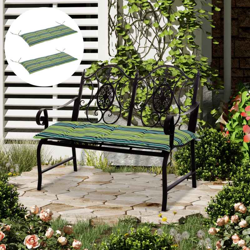 Outsunny Set of 2 Outdoor Garden Patio 2-3 Seater Bench Swing Chair Cushion Seat Pad Mat Replacement 120L x 50W x 5T cm - Green Stripes