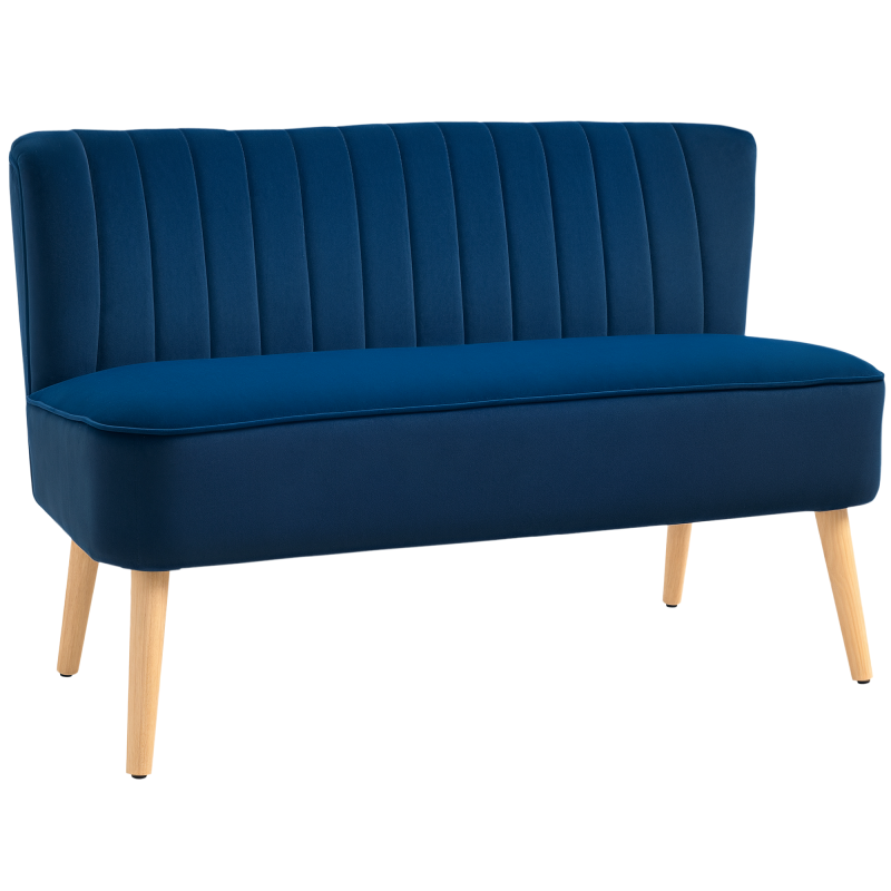 HOMCOM Modern Velvet Double Seat Sofa w/ Wood Frame Foam Padding High Back Soft Comfortable Compact Couch Home Office Stylish Plush Touch Blue