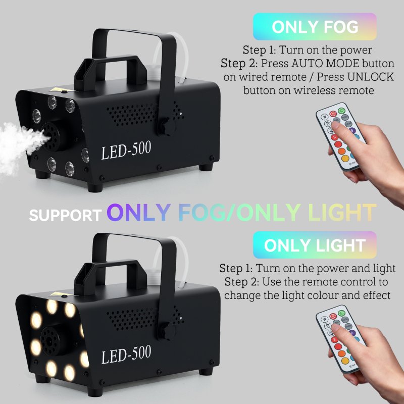 HOMCOM Smoke Machine with 3 RGB LED Lights, 13 Colours, 4 Effects, 450W 2000 CFM Fog Machine with Wired and Wireless Remote Control, for Halloween, Xmas, Wedding, Disco, Stage
