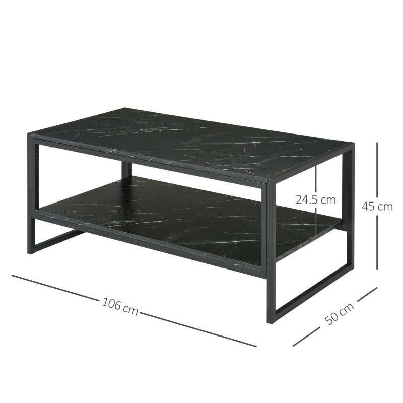 HOMCOM Coffee Table, Two-Tier Marble Centre Table with Metal Frame and Storage Shelf for Living Room, 106 x 50 x 45cm