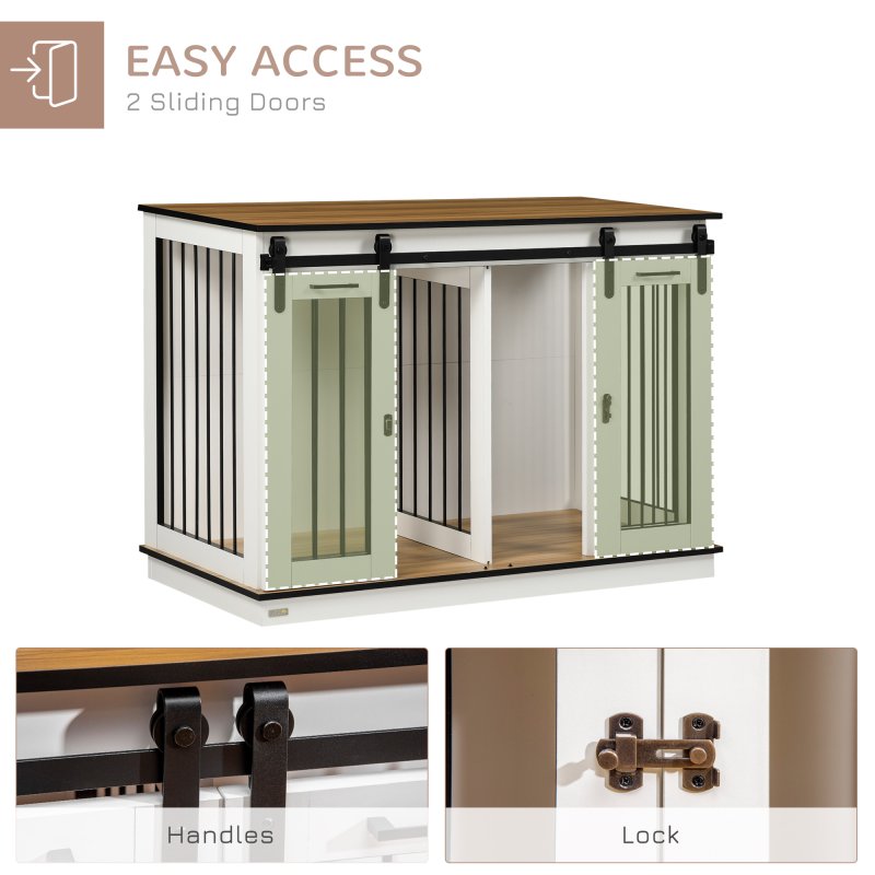 PawHut Dog Crate Furniture for Large Dog, Double Dog Cage for Small Dogs with Divider, Sliding Doors - White