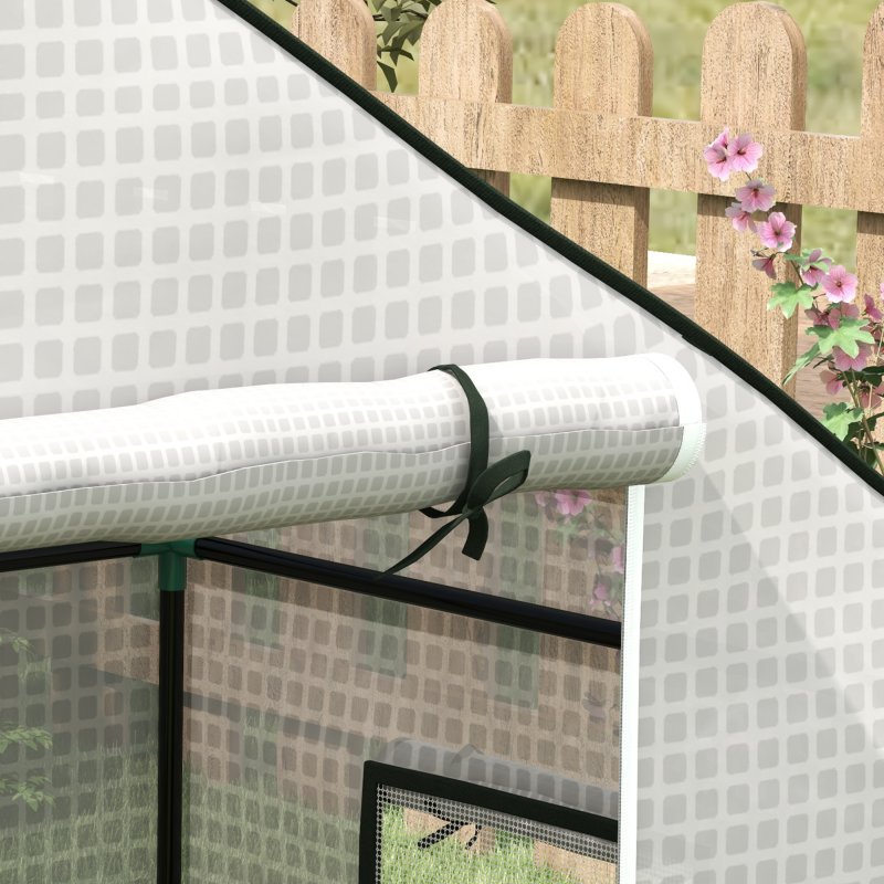 Outsunny Walk-in Greenhouse Cover Replacement with Roll-up Door and Mesh Windows, Reinforced PE Hot House, Cover COVER ONLY, 140 x 73 x 190cm, White