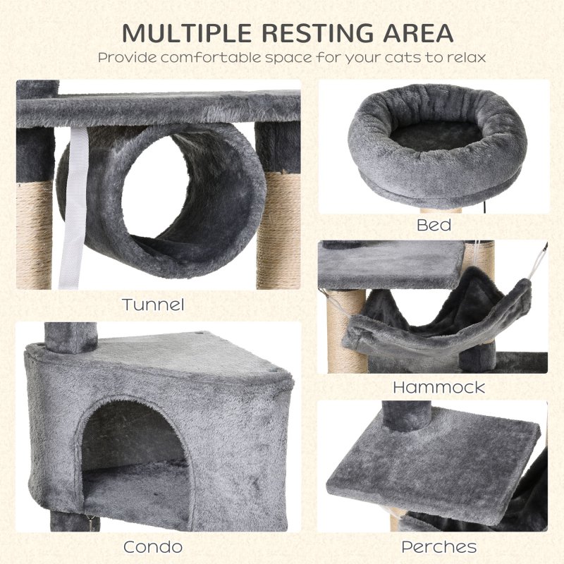 PawHut Cat Tree for Indoor Cats Condo Tower Multi-level Height 150CM  Kittens Activity Stand House with Toys & Various Scratching Posts