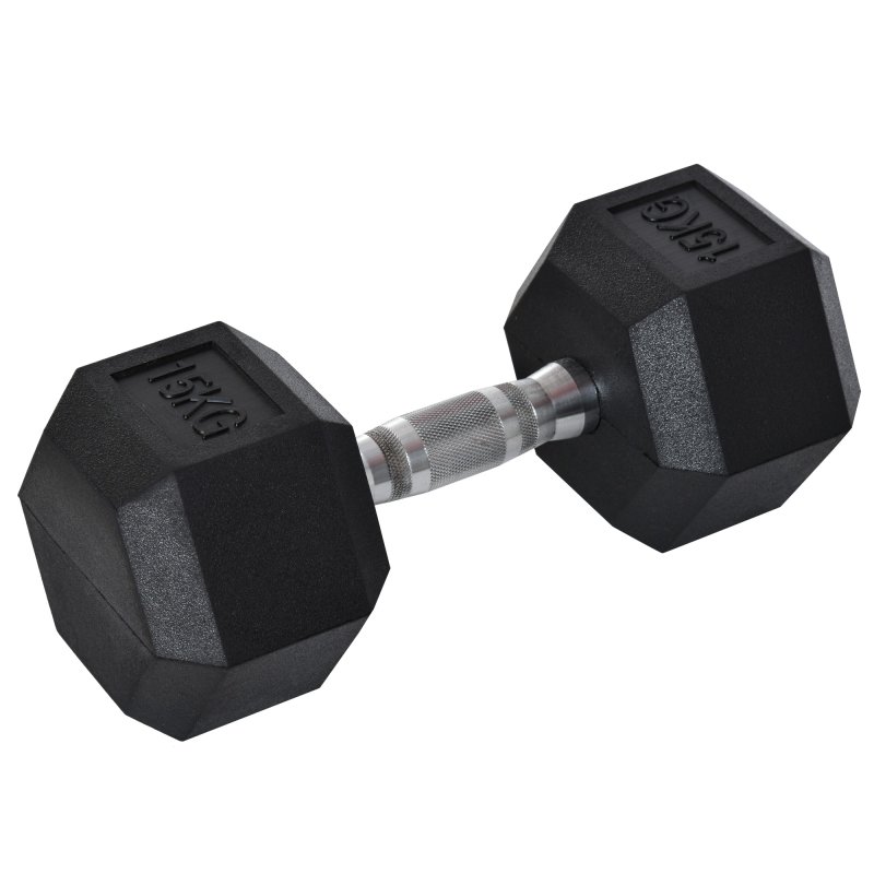 HOMCOM 15KG Single Rubber Hex Dumbbell Portable Hand Weights Dumbbell for Home Gym Workout Fitness