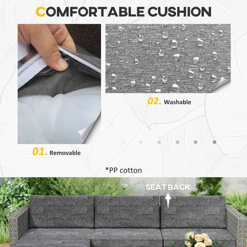 Outsunny 5 Pieces PE Rattan Garden Furniture Set, 4 Seater Garden Corner Sofa Set with Glass Coffee Table, Wicker Outdoor Furniture Set with Cushions for Patio Deck, Dark Grey