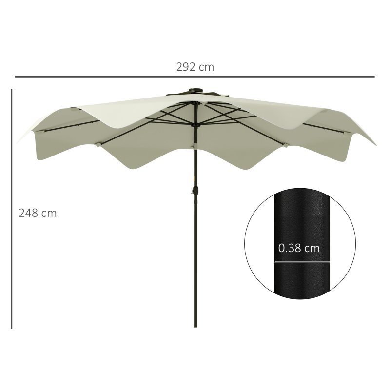 Outsunny 3(m) Garden Parasol Umbrella with 32 Solar LED Lights and Tilt, Outdoor Market Table Umbrella Sun Shade Canopy with Crank, 8 Ribs, Cream White