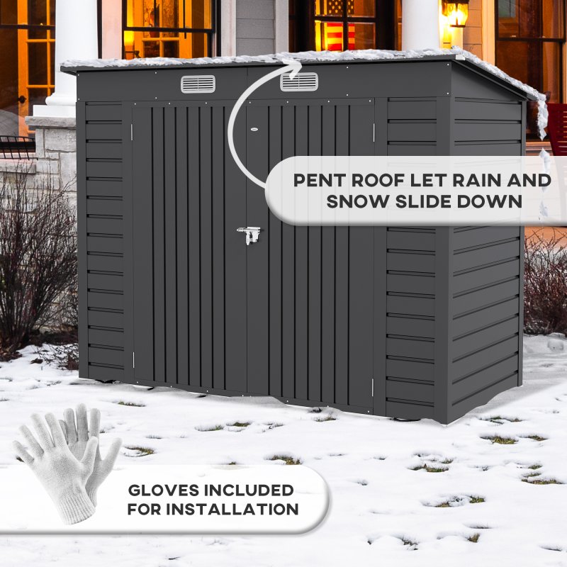 Outsunny 8 x 4FT Garden Shed, Galvanised Metal Shed, Easy to Assemble, Outdoor Tool Storage Shed with Pent Roof, Lockable Door and 2 Vents, Grey